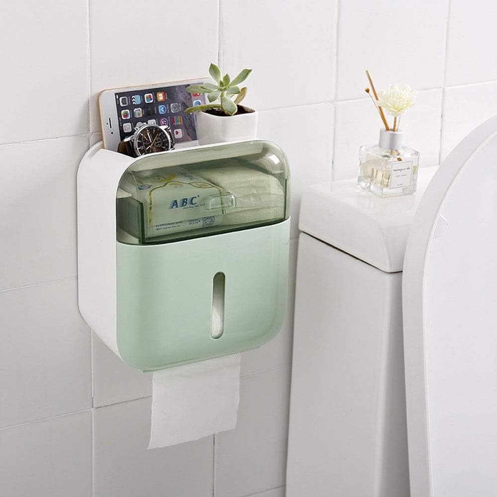 LOSYU Muti-Function Tissue Holde, Creative Waterproof Toilet Paper Box, Plastic Bathroom Telephone Shelf, Kitchen Livingroom Seamless Stickers (Color : Green)