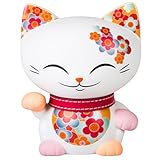 Mani the Lucky Cat Maneki Neko Fortune Cat White - Red Collar/Red Ear