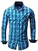 Neleus Men's Cotton Long Sleeve Button Down Plaid Shirts,115,Light Blue,M,EUR L