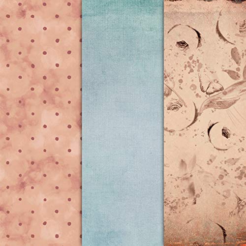 Duck Egg & Peach Vintage Rose Designer Paper Set Art Craft Scrapbook Journal Origami Paper Baby Girl Shower Wedding Party Decorations (21x21cm / 8x8 inches) (Pack of 25 Sheets)