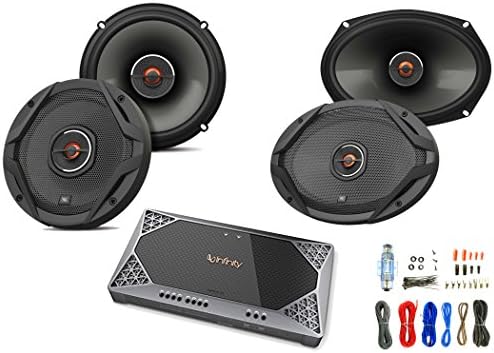 2X JBL 6.5" 2-Way GX Series Coaxial Car Audio Speakers, with 2X JBL 6x9 2-Way GX Series Car Audio Speakers with Tweeter Level Control, Reference Series REF-704A 4-Channel Amplifier, Enrock Amp Kit