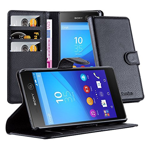 Cadorabo Case works with Sony Xperia M5 Book Case in OXID BLACK â€“ with Magnetic Closure, Stand Function and Card Slot â€“ Wallet Case Etui Cover PU Leather Flip