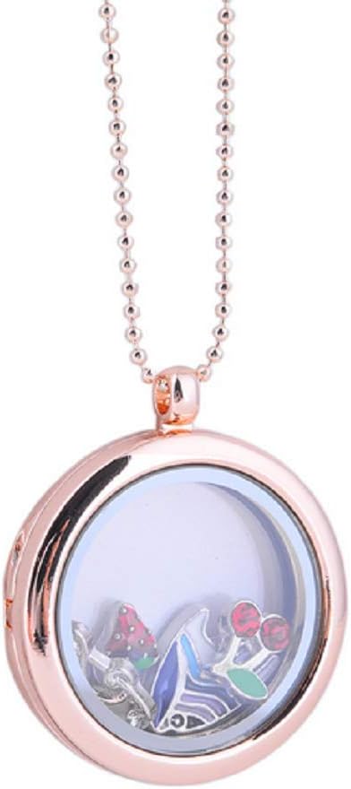 Living Memory Floating Locket Necklaces Women&Men Round Glass Pendant Chain Jewelry Gift Magnetic Closure (Rose Gold)