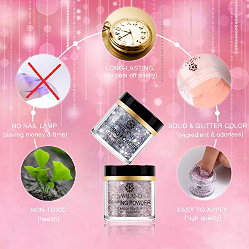 Saviland Dip Powder Nail Kit Starter, 8 Colors White Pink Glitter