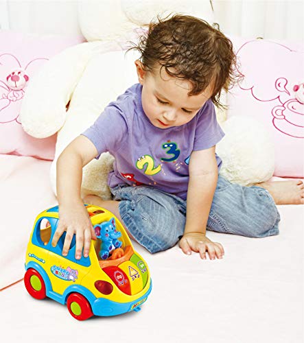Zoostliss Musical Car Toy for Toddlers, Happy Elephant Educational Car Toy with Transforming Animal Block Shapes and Various Sounds and Omni-Directional Wheel