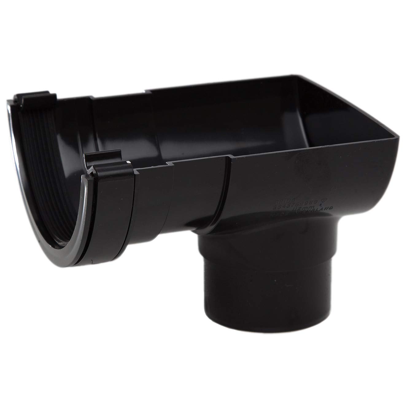 POLYPIPE RR106 Black Stop End Outlet for 112mm Half Round guttering System