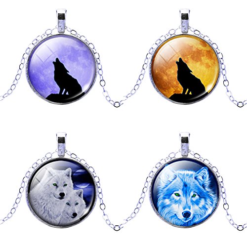 Stainless Steel Tribal Wolf Necklace Silver Tone Alloy Pendant Necklace 4 Pieces