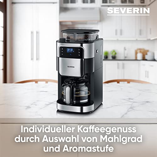 Kaffeemaschine mit Mahlwerk, Kaffeeautomat mit Glaskanne und Timer-Funktion, auch als Filterkaffeemaschine, für bis zu 10 Tassen Kaffee, 1000 Watt, schwarz, Edelstahl, KA 4813