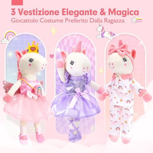 Hahaland Girl's Gift 3-6 Years, 10 Pieces Unicorn Gift Set | Unicorn Plush Toy with Bag and 3 Dresses, Dress Up the Doll, Girl Games 3 4 5 6 Years Old Female