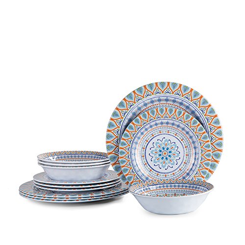12pcs Dinnerware Set - Melamine Dinner Plates Set for Camping Use, Service for 4
