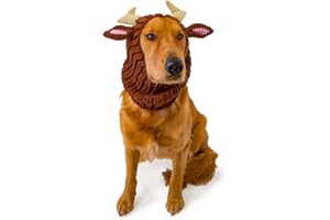 Zoo Snoods Reindeer Costume for Dogs & Cats, Large - Warm No Flap Ear Wrap Hood for Pets, Dog Outfit for Winters, Halloween, Christmas & New Year, Soft Yarn Ear Covers - Deer Antlers