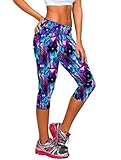 Manstore Women's Printed Active Workout Capri Leggings Fitted Stretch Tights C34 L/XL
