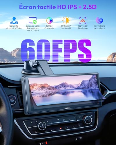 ESSGOO 10.26 Inch CarPlay Car Screen with Backup Camera Supports A-pple CarPlay & Android Auto, GPS, FM, Mirror Link, Bluetooth Hands-Free Calls, Siri and Google Assistant