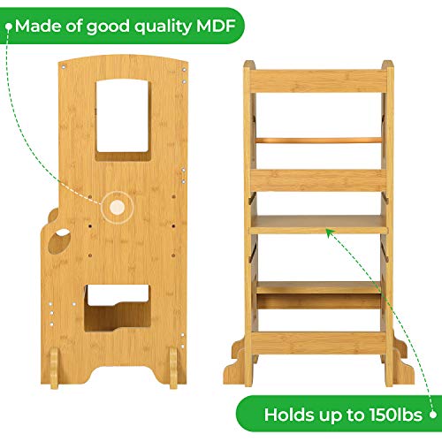 ADORNEVE Kitchen Helper Stool for Toddlers with Safety Rail, Height