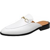 ELANROMAN Men's Loafers Backless Genuine Leather Mules Horse Buckle Shoes