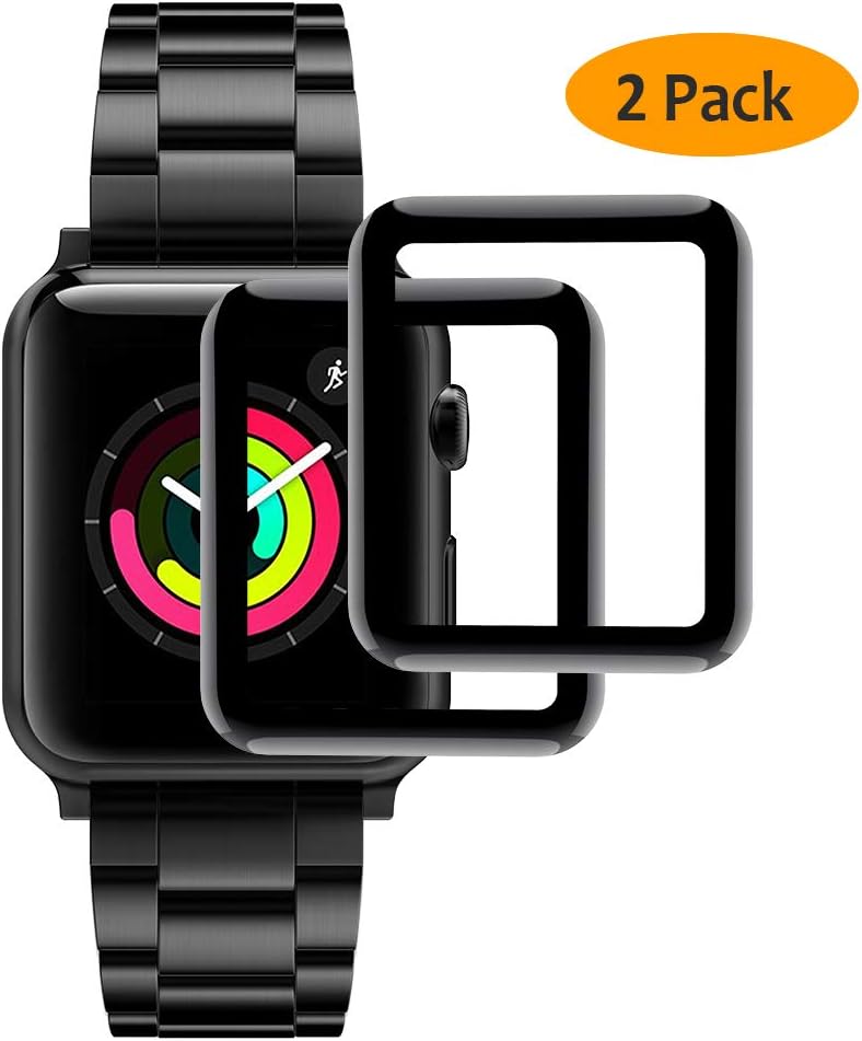 Hianjoo [2-Pack] Tempered Glass Screen Protector Compatible with Apple Watch 38mm [3D Curved Full Coverage], Anti-Scratch, No bubble, Replacement for Apple iWatch 38mm Series 3/2/1 - Black Edge