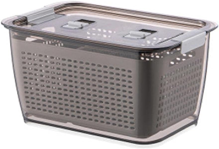 MAOSUO Food Storage Containers Brilliance Fresh Box with Lid Kitchen Drain Basket Refrigerator Organizer Keeper,Chef’s Path,Gray & White,7.71x5.27x4.53in