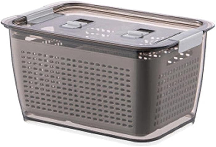 MAOSUO Food Storage Containers Brilliance Fresh Box with Lid Kitchen Drain Basket Refrigerator Organizer Keeper,Chef’s Path,Gray & White,7.71x5.27x4.53in