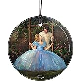 Thomas Kinkade Studios – Disney – Cinderella and Prince Charming – Dreams Come True – 3.5” Starfire Prints Hanging Glass Print Accessory – Officially Licensed Collectible - For Gifting and Collecting