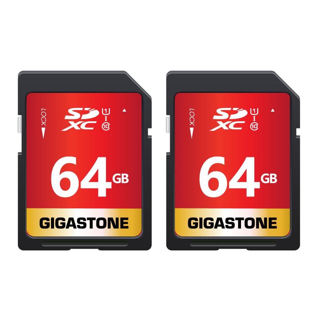Gigastone 64GB SDXC Memory Card, 2 Pack Premium Series, Transfer Speed Up to 80MB/s for Photos, Videos, Music, Files, Camcorder, Camera, PC, Class 10 U1 UHS-I
