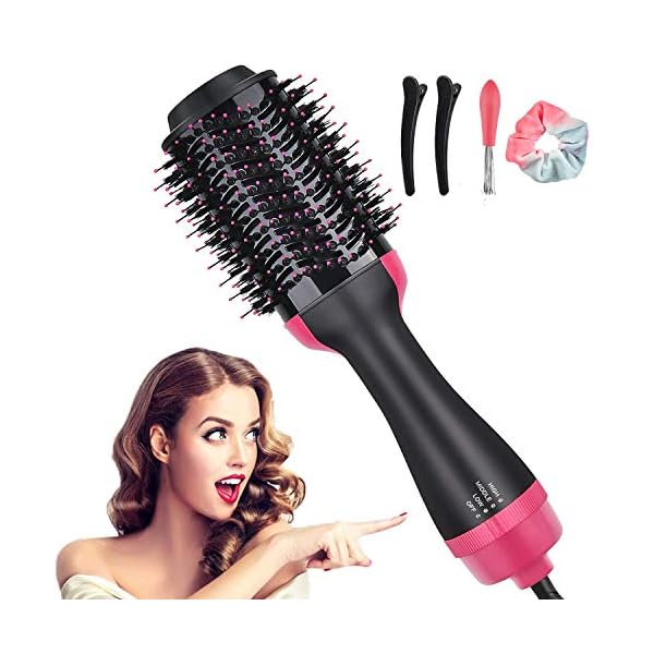 Hair Dryer Brush, Hot Air Brush, 4-in-1 Negative Ionic Hair Blow Dryer Brush for All Hair Types, Multifunctional Hot Air…