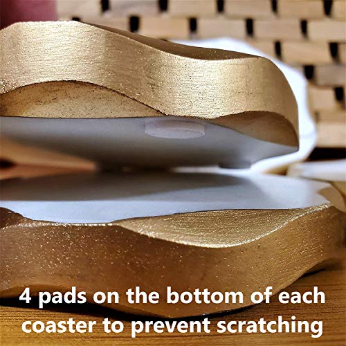 James Scott Real Marble Coasters Set of 4 - Round Design with Gold Edges