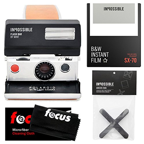 Impossible Polaroid SX-70 Original Camera w/Flash Bar & B&W Film Accesory Bundle
