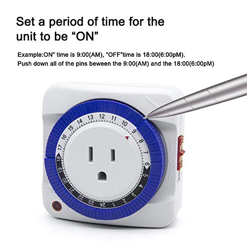 image for 24 Hour Plug-in Electric Mechanical Outlet Timer 3 Prong Grounded, CF 