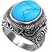 Men's Classic Vintage Turquoise Biker Stainless Steel Ring Band Silver Blue Size 11