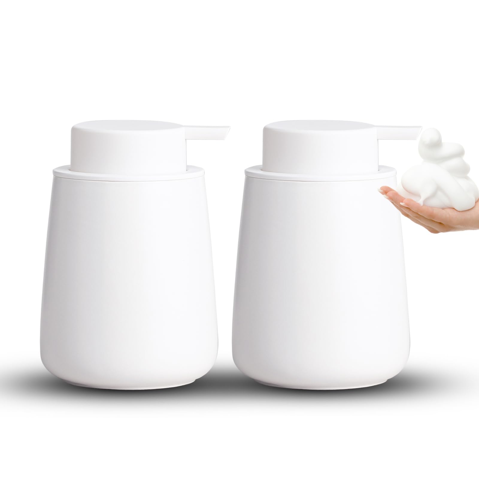 Photo 1 of AZMOYAC Foaming Soap Dispenser Set - 2 Pack White Ceramic Foam Hand Soap Dispenser for Bathroom, Hand Wash Dispenser Bottle with Foam Pump for Kitchen, 12 Oz Refillable Dish Soap Foam Dispenser 2 Pcs