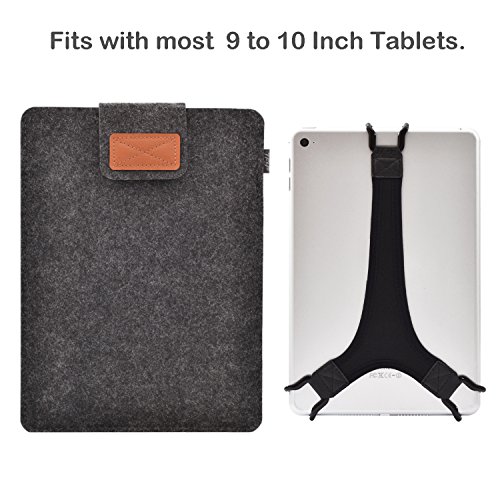 TFY Protective Carrying Pouch Bag (Dark Grey), plus Bonus Hand Strap Holder for For 9 - 10 Inch Tablets - iPad Air / iPad Pro 9.7" / Samsung Galaxy Tab 10.1"/ Tab 4 10.1" / Tab S 10.5