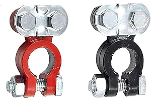 2PCS Heavy Duty Car Battery Terminal Connector Set – Top Post Positive & Negative Terminal Heads with Red/Black Color-Coded A