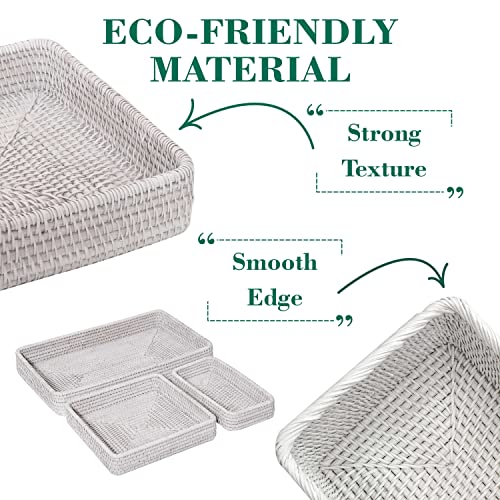 CELEZAR Wicker Baskets Trays Rattan Serving Tray Rectangle Vanity