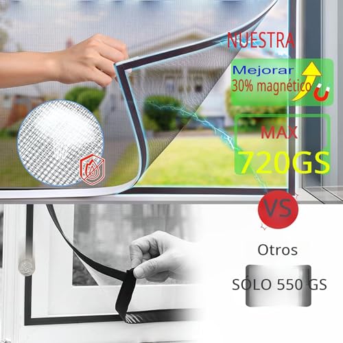 Mosquito Nets for Magnetic Windows 150 × 180cm Fiberglass Mesh, Window Frame with Full Magnetic Band, Cuttable Magnetic Window Mosquito Net