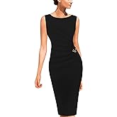 VFSHOW Womens Work Office Business Casual Sleeveless Ruched Elegant Professional Church Cocktail Party Pencil Sheath Dress