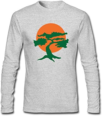 QEDS Japanese Bonsai Tree &amp; Orange Sun Men Long Sleeve Round Neck Cotton T-Shirt Top Christmas Gift XL