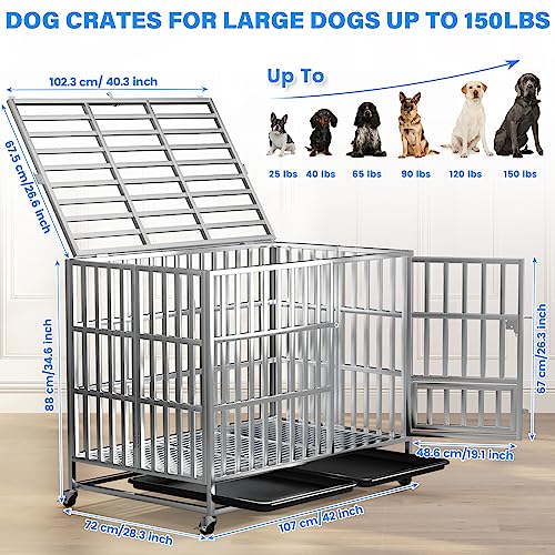 42 Inch Heavy Duty Dog Crates for Large Dogs, Stainless Steel
