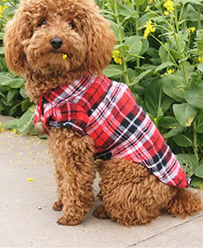 Zeroyoyo Pet Cat Dog Plaid T-shirt Cool Spring Summer Clothes Dog Apparel (XS, Red) - Thumbnail 3