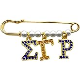 Golden SIGMA GAMMA RHO Sorority Pearl Brooch - Simple Pin With Rhinestone Letter Detail, SGR Letter Design - Elegant Sorority Letter Pin