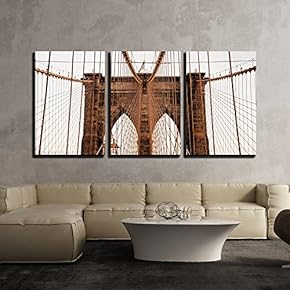 3 Piece Canvas Wall Art - Brooklyn Bridge, New York, USA - Modern Home Art Stretched and Framed Ready to Hang - 16"x24"x3 Panels