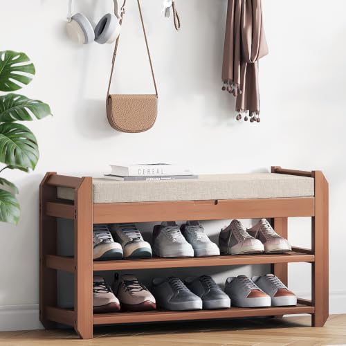 27 6 Entryway Shoe Rack Bench with Cushion 2 Tier
