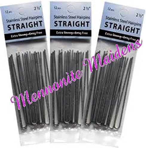 3 Pack Silver 2.5" Straight Stainless Steel Snagless Amish Made Hair Pins, U Pins, Pins for Hair Bun