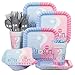 Baby Gender Reveal Partyware Kit, Blue & Pink, Includes 20 Plates, 24 Napkins, 24 Cups, & 18 Piece Cutlery Set