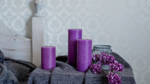 Set of 3 Purple Pillar Candles 3" x 6" Unscented Handpoured for Weddings, Church, Home Decoration, Relaxation, Spa, Smokeless Cotton Wick - Fragrance-Free by Melt Candle Company
