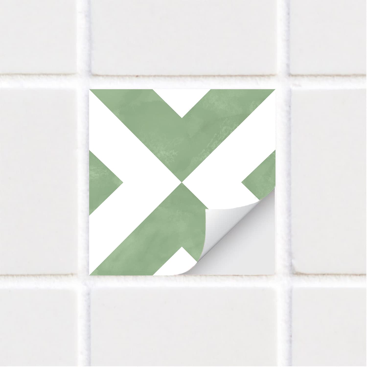 Neukids 50PCS Sage Green Tile Stickers Textured Kitchen Peel and Stick, Green Geometric Pattern Kitchen Bathroom Tile Stickers, Wall Bathroom Toilet Laundry, RV, Fireplace Backsplash