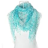 Sankuwen 1pc Lace Tassel Sheer Burntout Floral Wraps Shawl Soft Scarves for Women Ladies (Blue)