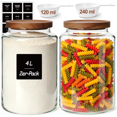 ComSaf Vorratsgläser Glasbehälter Groß für Mehl, Cornflakes 3,9 L, 2er Set