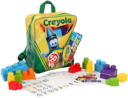 Amloid Kids at Work Crayola Learn and Play Backpack Building Blocks Customizable Playset I Colorful 50 Piece Set I Decals, Crayons, Backpack Included