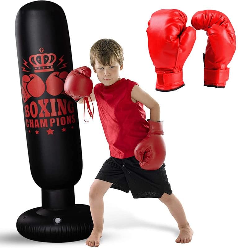 Inflatable Punching Bag, 160CM Standing Ninja Boxing Bag for Kids, With Boxing Gloves, Immediate Bounce-Back, For Practice Karate Taekwondo