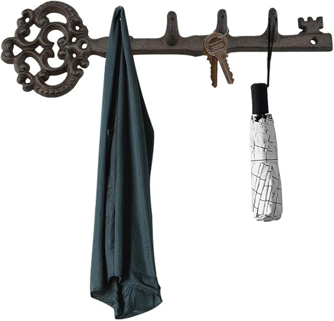 Emibele Porte Clef Mural, Support De Clé Mural à 5 Crochets, Organiseur De Rangement Pour Lunettes De Soleil, Support De Collier Mural En Bois, Rangement à Suspendre Pour Porte-Clé Bracelet, Noyer